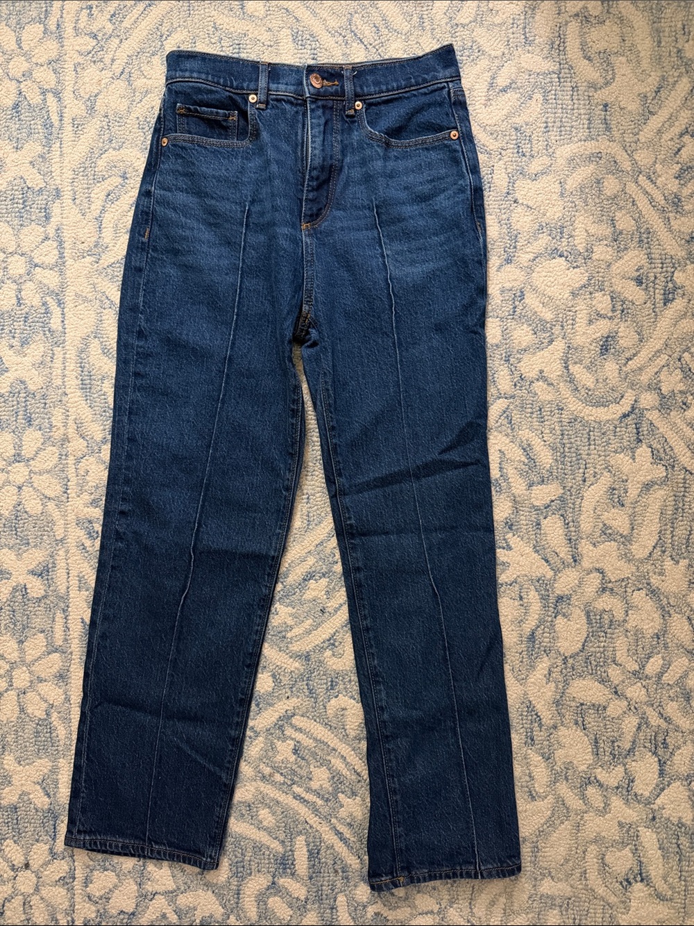 LOFT Dark Blue Straight-Leg Jeans with Center Seams